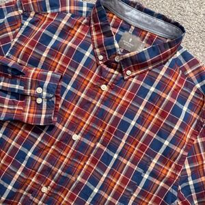 Hawkings McGill Shirt Mens L Red Blue Plaid Cotton Preppy Button Down Business